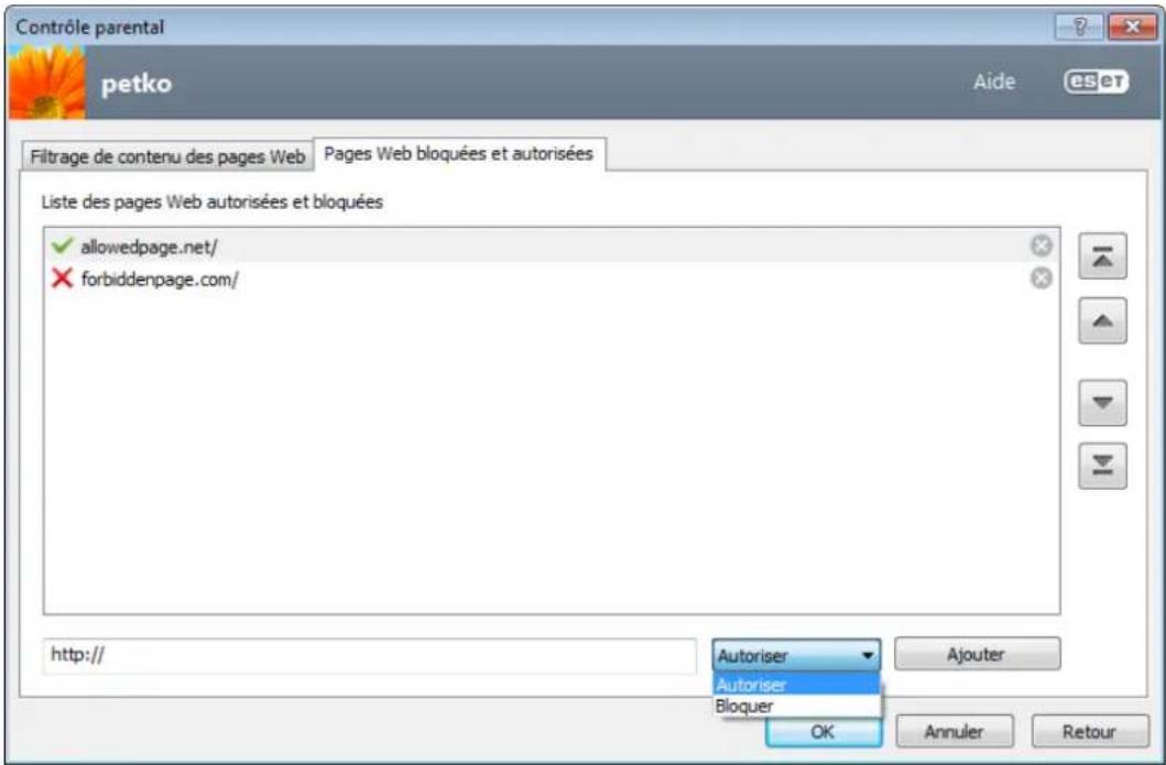 ESET Smart Security 6 - Pages Web bloquées et autorisées - 1