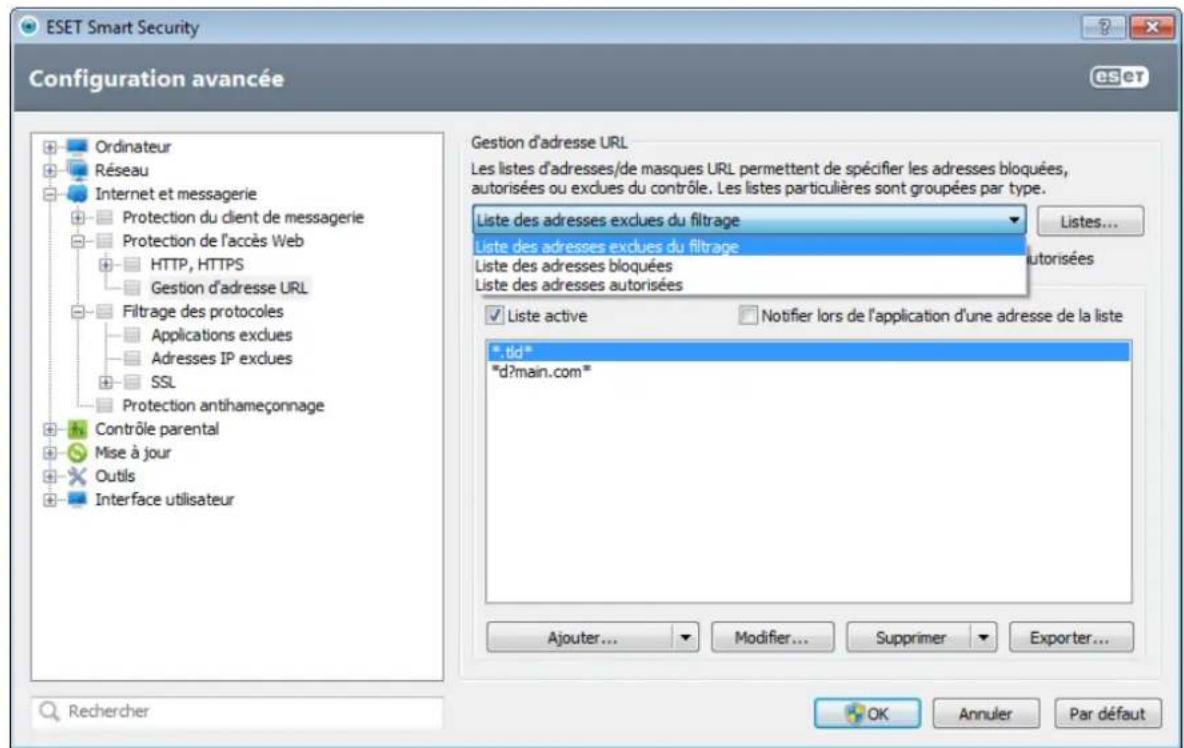 ESET Smart Security 6 - Gestion d'adresse URL - 1