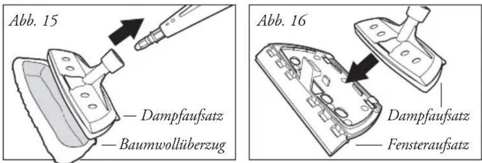 Abb. 15 — Dampfaufsatz — Baumwollüberzug Abb. 16 — Dampfaufsatz — Fensteraufsatz