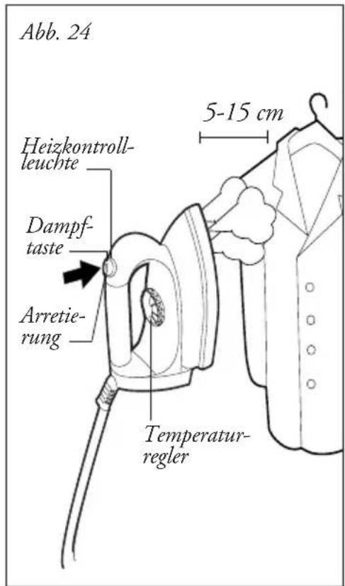 Abb. 24 Heizkontroll- leuchte Dampf- taste Arretie- rung 5-15 cm Temperatur- regler