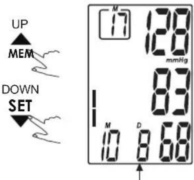 UP MEM DOWN SET M 17 128 mmHg 83 M D 10 8 68
