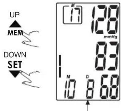 UP MEM DOWN SET M 17 128 mmHg 83 M D 10 8 68