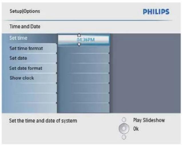 PHILIPS SPF4008 - Appuyez sur ▲/▼/◄/► et sur OK pour entrer l'heure/la date actuelle, puis appuyez sur OK pour confi rmer. - 1