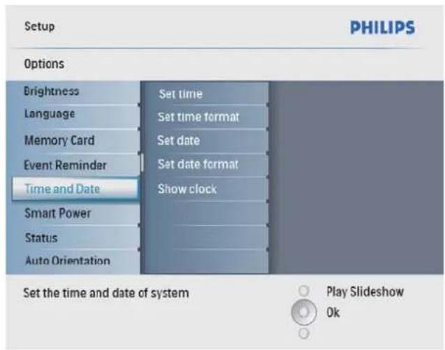 PHILIPS SPF4008 - Sélectionnez [Heure et date], puis appuyez sur OK pour confirmer. - 1