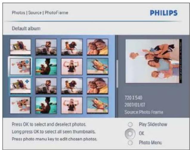 PHILIPS SPF2107 - Перегляд фотографій у вигляді мініатюр і доступ до меню фотографій - 1