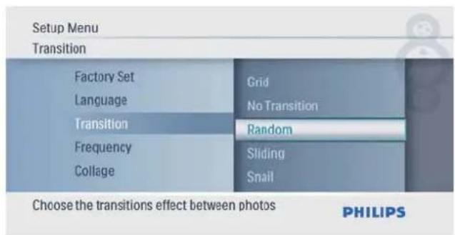 PHILIPS SPF1017 - Sélection d'un effet de transition de diaporama - 3