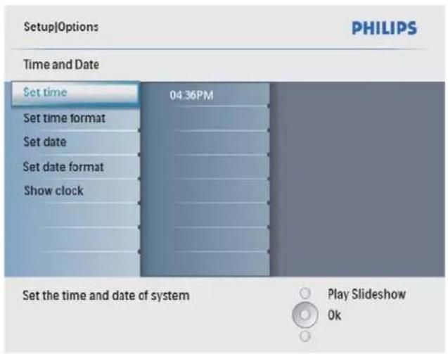 PHILIPS SPF4208 - Sélectionnez [Régler heure] / [Set date], puis appuyez sur OK pour confi mer. - 1