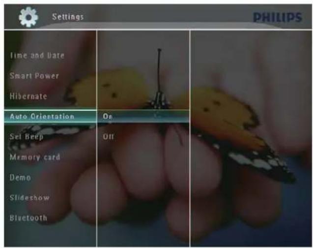 PHILIPS SPF7308 - Sélectionnez [Orientation auto.], puis appuyez sur OK pour confirmer. - 1