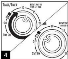 TOAST/TIMER 10 15 20 25 30 35 40 OFF STAY ON ROTATE PAST TO THEN SET TIME OFF STAY ON 10 15 20 25