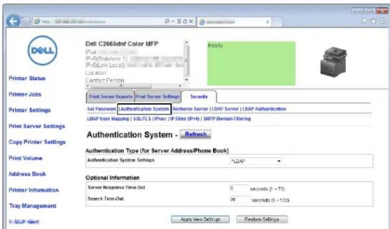 DELL C2665DNF - Configuration du type d'authentication - 1