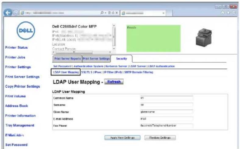 DELL C2665DNF - Configuration du Mappage utilisateurs LDAP - 1