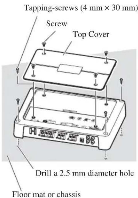 Tapping-screws (4 mm × 30 mm) Screw Top Cover Drill a 2.5 mm diameter hole Floor mat or chassis