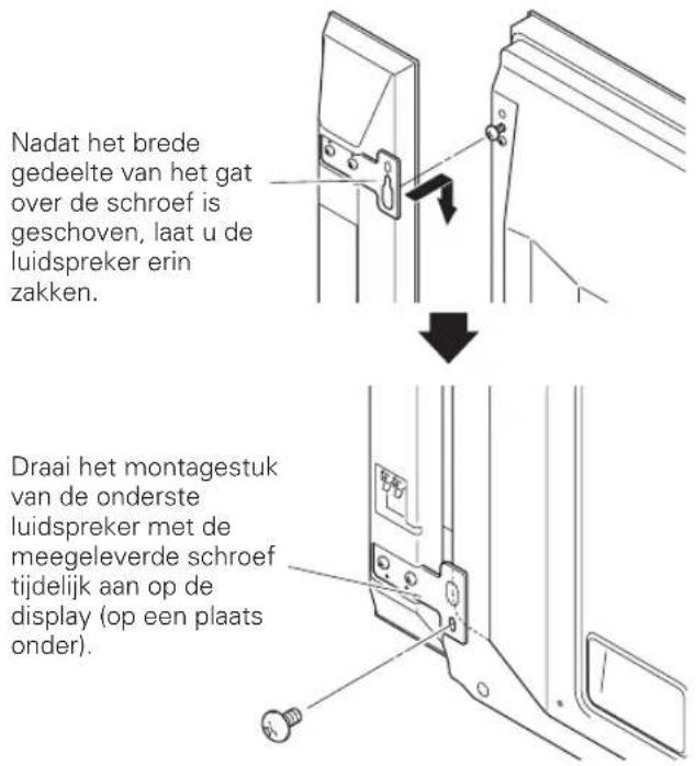 PIONEER PDPS60 - Hang het montagestuk van de luidspreker aan de schroef die u aan de bovenzijde heeft geinstallerd door het brede gedeelte erover heb te schuiven en het in de gleuf te latent zakken; draai de laagste schroef tijdelijk aan. - 1