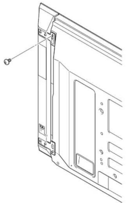 PIONEER PDPS60 - Hängen Sie das Lautsprecher-Montageelement an die Schraube, die Sie oben am Display noch nicht fest eingeschraubt haben, indem Sie den weiten Teil des Elementes über die Schraube führen und das Element mit dem Lautsprecher dann in den schlitzförmigen Teil gleiten halten. Schrauben Sie anschließend dieunte Schraube provisorisch ein. - 2