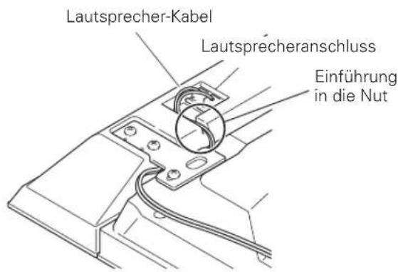 PIONEER PDPS60 - Hängen Sie das Lautsprecher-Montageelement an die Schraube, die Sie oben am Display noch nicht fest eingeschraubt haben, indem Sie den weiten Teil des Elementes über die Schraube führen und das Element mit dem Lautsprecher dann in den schlitzförmigen Teil gleiten halten. Schrauben Sie anschließend dieunte Schraube provisorisch ein. - 3