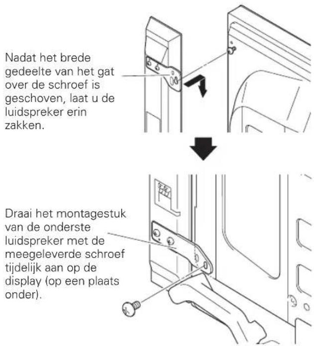PIONEER PDPS61 - Hang het montagestuk van de luidspreker aan de schroef die u aan de bovenzijde heeft geinstalleerd door het brede gedeelte erover heb te schuiven en het in de gleuf te latent zakken; draai de laagste schroef tijdelijk aan. - 1