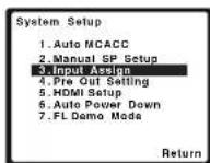 PIONEER VSX821K - Sélectionnez 'Input Assign' sur le menu System Setup. - 1