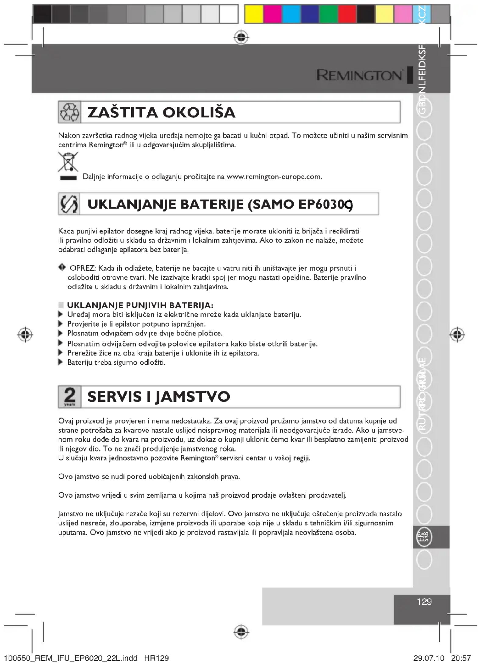 REMINGTON EP6030C - UPOZORENJE - KAKO BISTE SMANJILI RIZIK OD OPEKLINA, UDARA STRUJE, POŽARALI OZLJEDA OSOBA: - 2