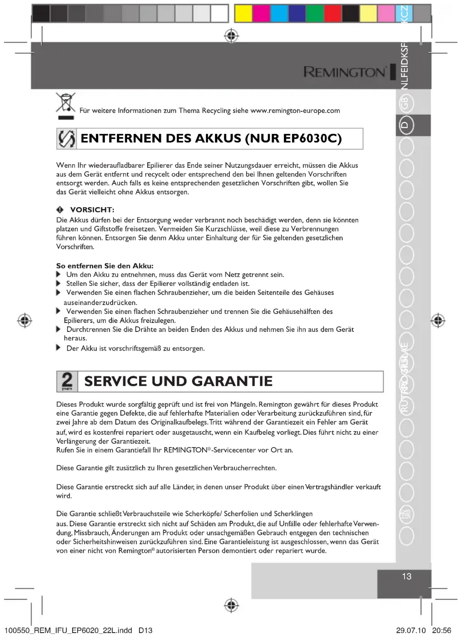 REMINGTON EP6030C - SCHÜTZEN SIE DIE UMWELT - 1