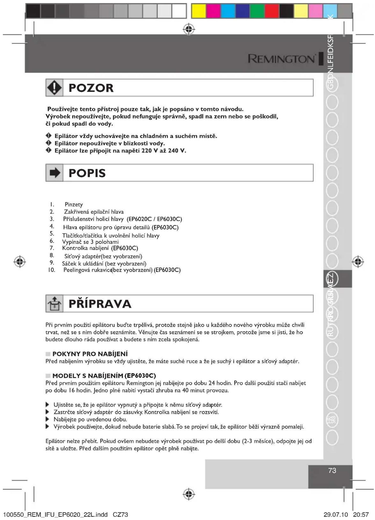 REMINGTON EP6030C - Nekolik uzitečných rad - 1