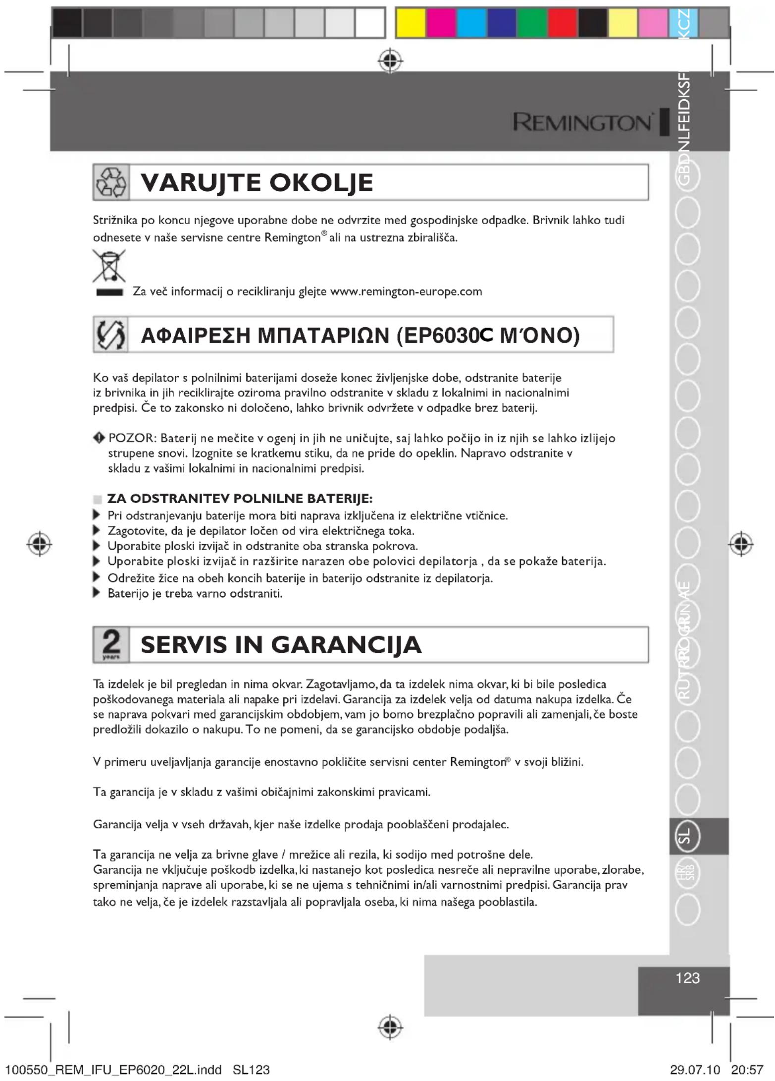 REMINGTON EP6030C - OPOZORILO - ZA ZMANJSANJE TVEGANJA OPEKLIN, ELEKTRICNEGA UDARA, POZARA ALI POSKODB OSEB: - 2