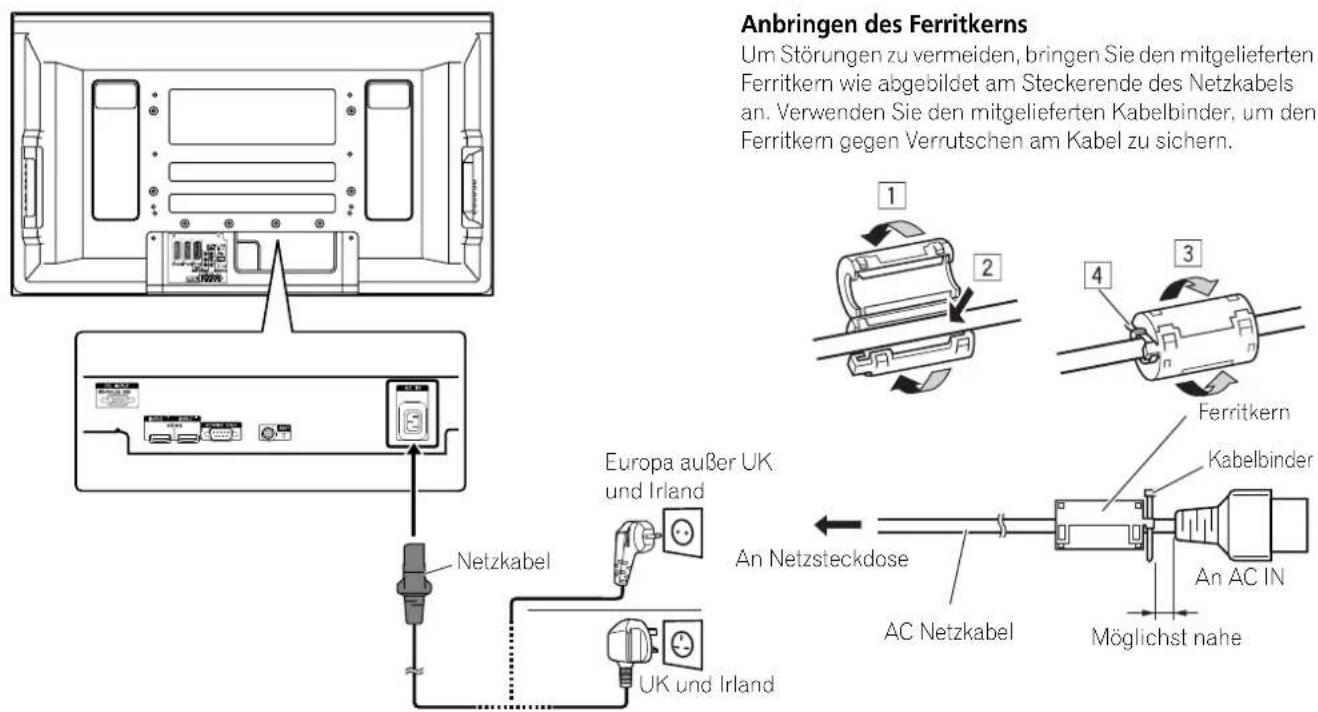 PIONEER PDP427XA - Anschlieben des Netzkabels - 1