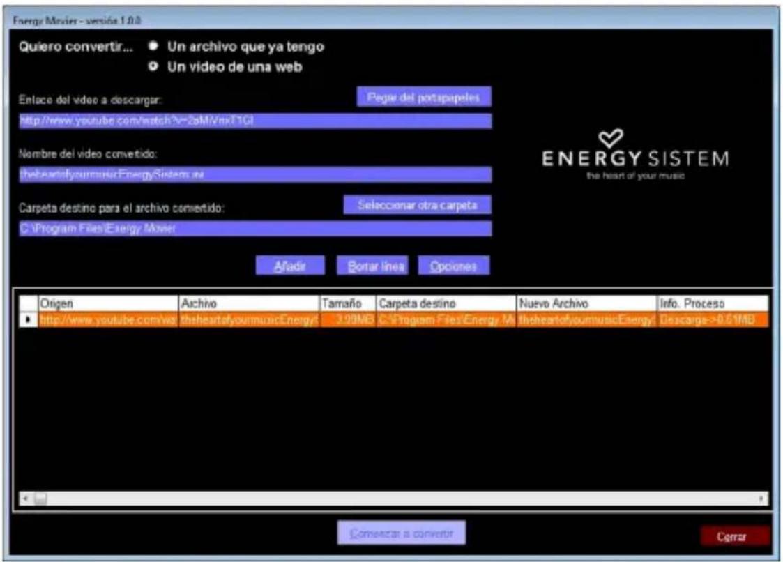 ENERGY SISTEM 5216 - Para convertir un vídeo AVI/WMV/MPG/VOB/ASF/TS sigue los siguientes pasos: - 1
