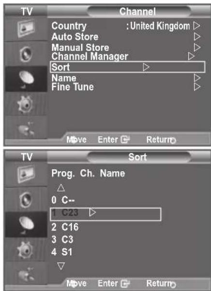SAMSUNG LE46B550A5WXZG - Sorting the Stored Channels - 1