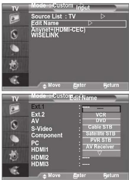 SAMSUNG LE46B550A5WXZG - Editing the Input Source Names - 1