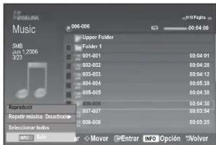 SAMSUNG LE46B550A5WXZG - Utilización de la lista de ARCHivos MP3 - 2