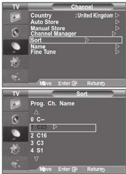 SAMSUNG LE46B550M2HXXU - Sorting the Stored Channels - 1