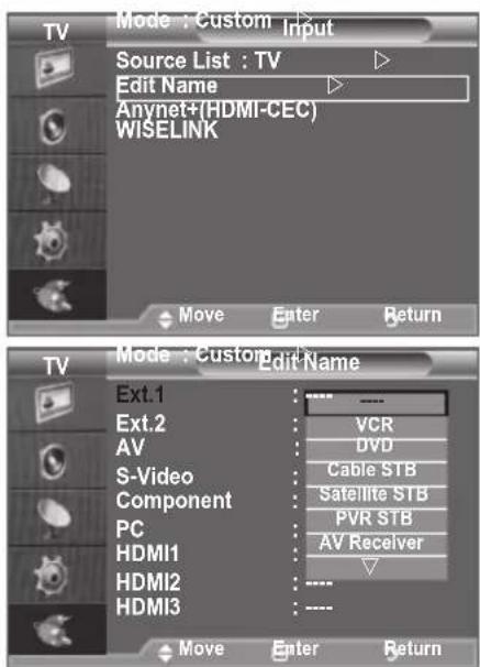 SAMSUNG LE46B550M2HXXU - Editing the Input Source Names - 1