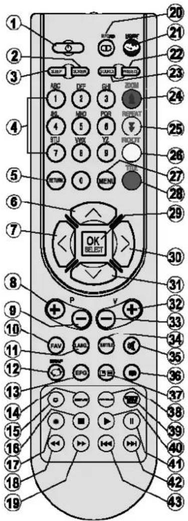 SALORA LCD 3231 DVX - Overview of the Remote Control - 1