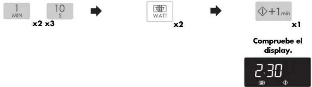 1 MIN 10 S x2 x3 WATT x2 +1min x1 Compruebe el display. 2:30