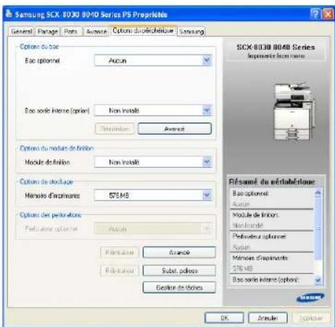 SAMSUNG SCX8030ND - Paramétrage des options de périphérique - 1