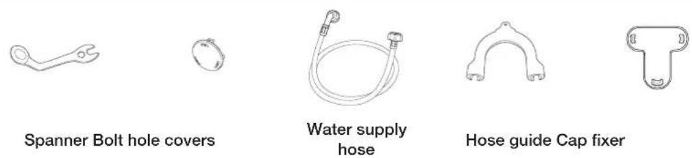 Spanner Bolt hole covers Water supply hose Hose guide Cap fixer