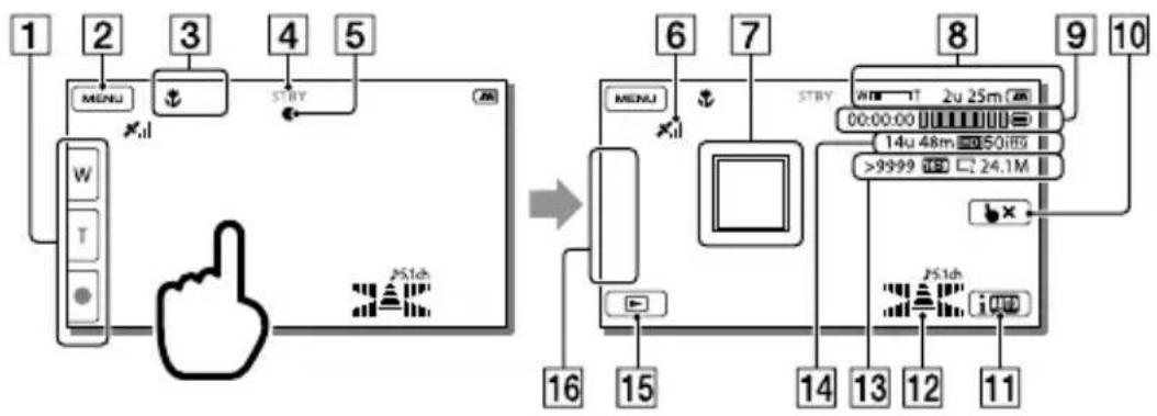 SONY Handycam HDRPJ740VEB - Aanduidingen op het scherm tijdens het maken van opnamen - 1