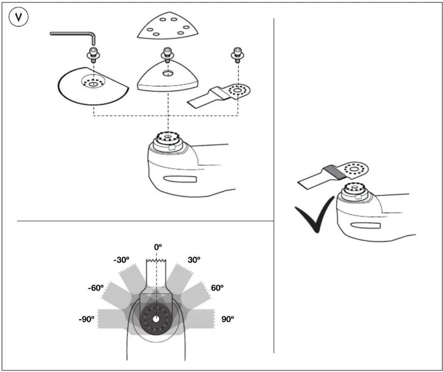 Technical diagram showing a cleaning or assembly process with labeled components and angular measurements for inspection.