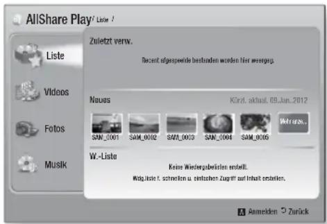 SAMSUNG HTE4500XU - Zugriff auf den AllShare Play Bildschirm - 1