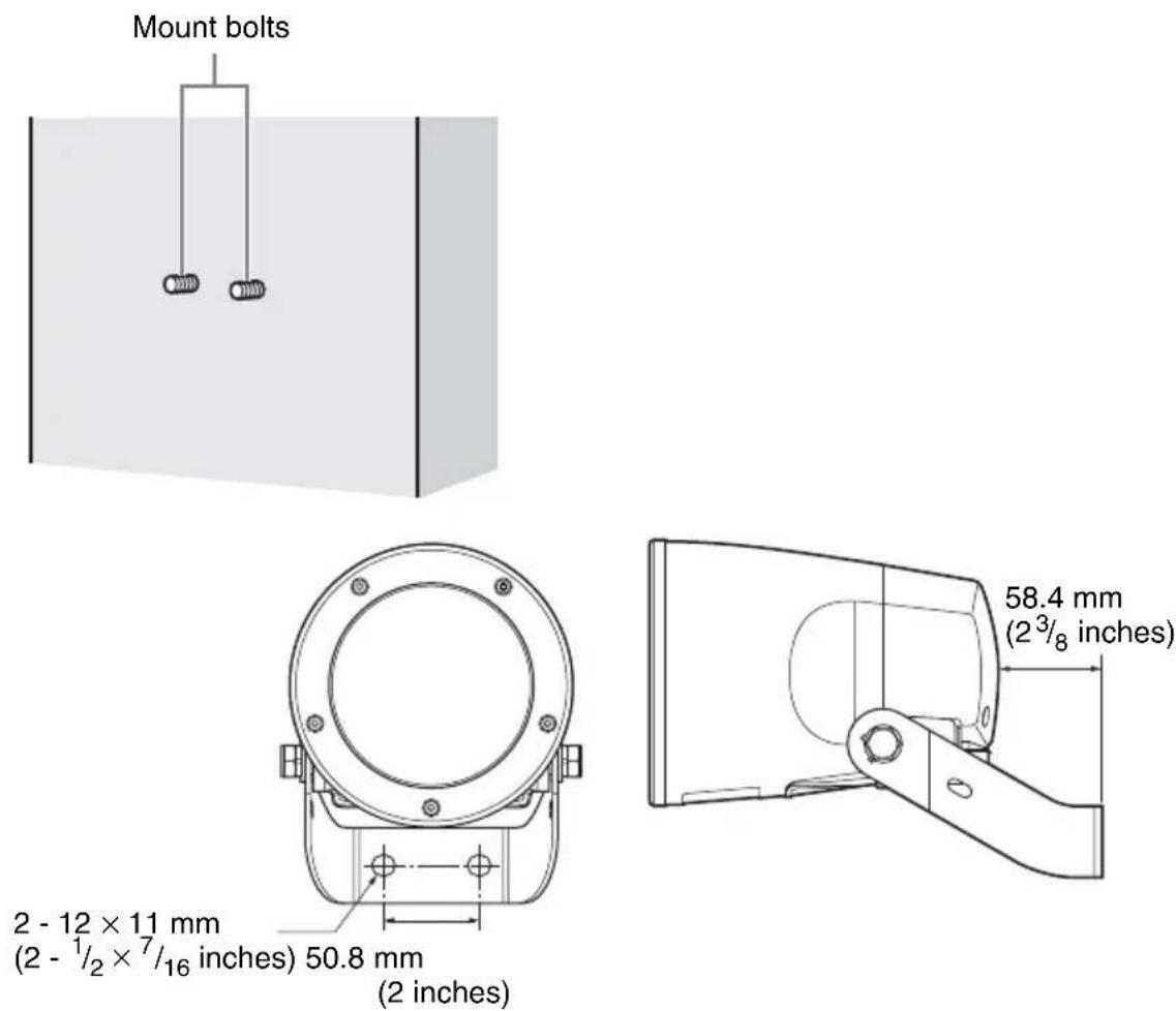 Mount bolts 2 - 12 × 11 mm (2 - 1/2 × 7/16 inches) 50.8 mm (2 inches) 58.4 mm (2³/₈ inches)