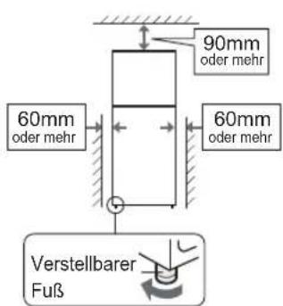 90mm oder mehr 60mm oder mehr 60mm oder mehr Verstellbarer Fuß