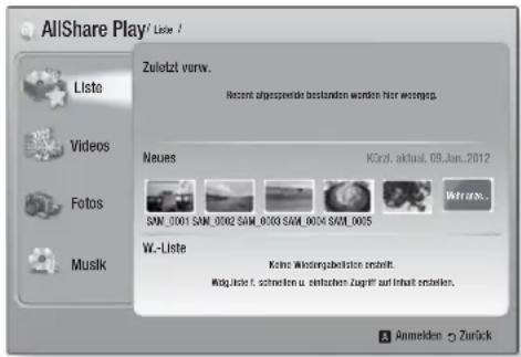 SAMSUNG HTES8209 - Zugriff auf den AllShare Play Bildschirm - 1