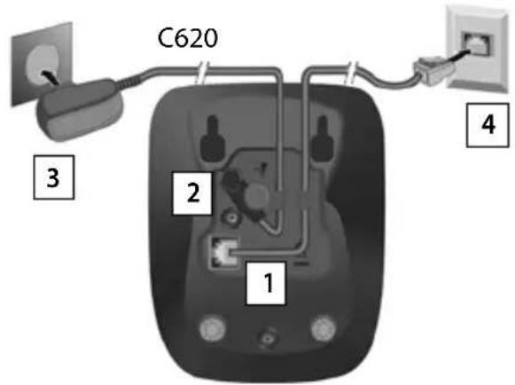 SIEMENS Gigaset C620 - Connexion de la base au réseau téléphonique et au secteur - 2