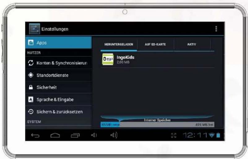 INGO Tablet Premium 7 - Deinstallation der Anwendungen - 1