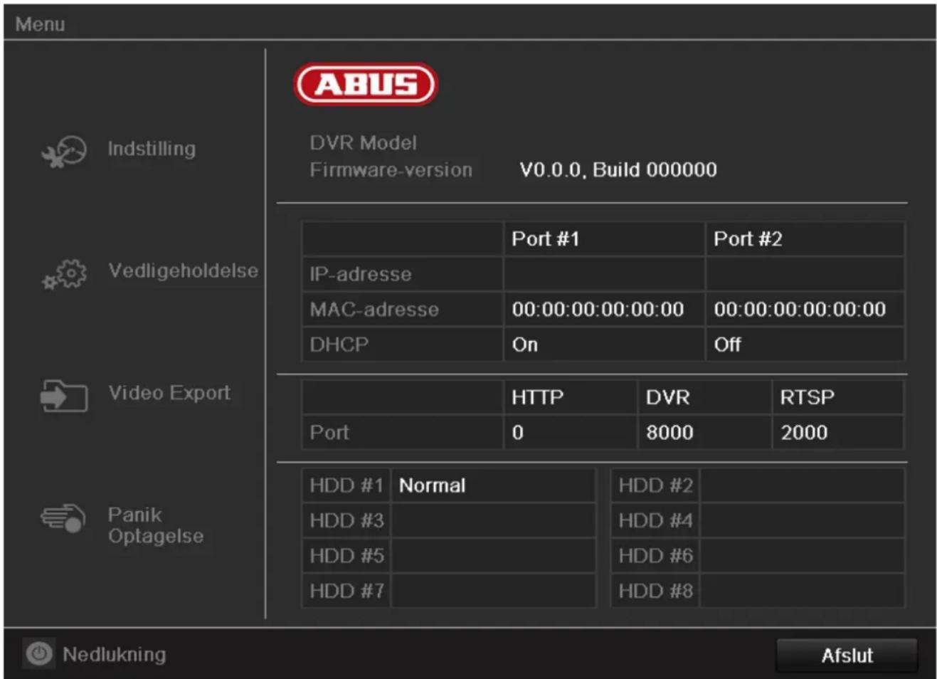 ABUS TVVR35011 - Menuoversigt - 1