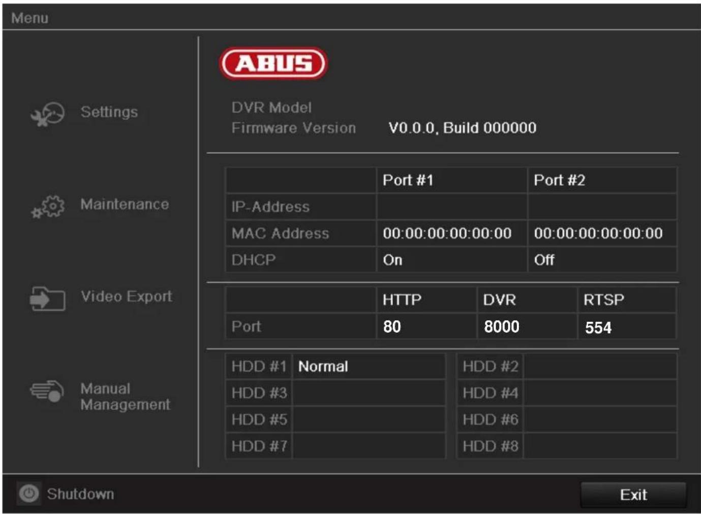 ABUS TVVR35011 - Menu overview - 1