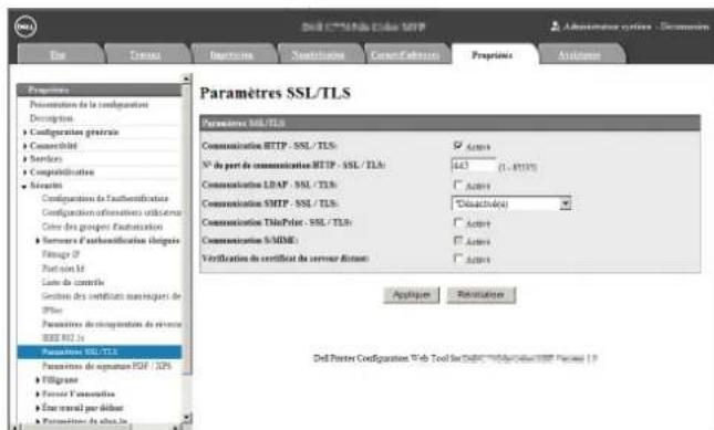 DELL C5765dn - Paramétres SSL/TLS dans l'Outil Web de configuration d'imprimante Dell - 3