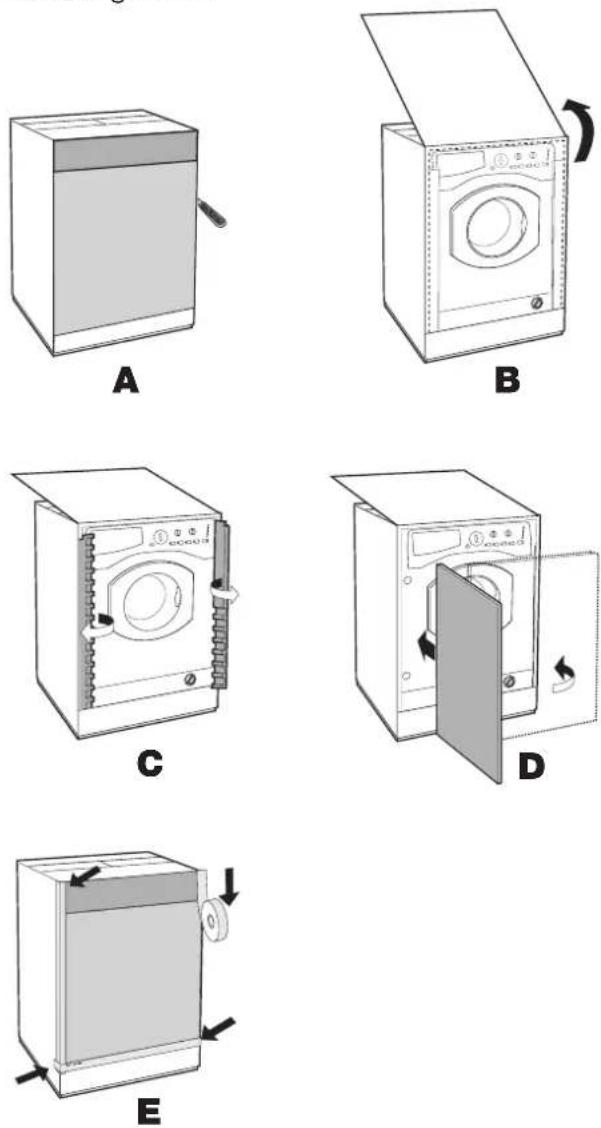 HOTPOINT AWM 1081 EU - Application du panneau d'habillage en bois sur la porte et montage du machine à laver à l'intérieur des éléments: - 1