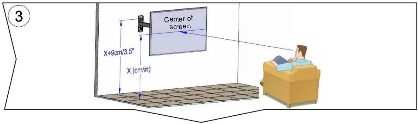 Center of screen X+9cm/3.5" X (cm/in)