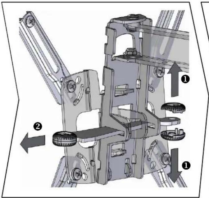 Technical diagram of a mechanical device with numbered components and directional arrows indicating motion or assembly.